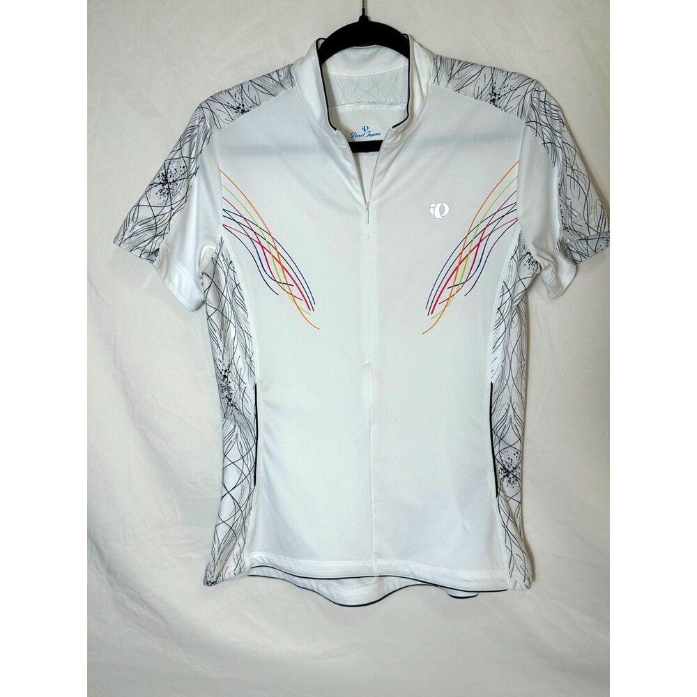 Pearl Izumi Women's 1/2 Zip White Cap Sleeve Cycling Top Back Pockets Size L